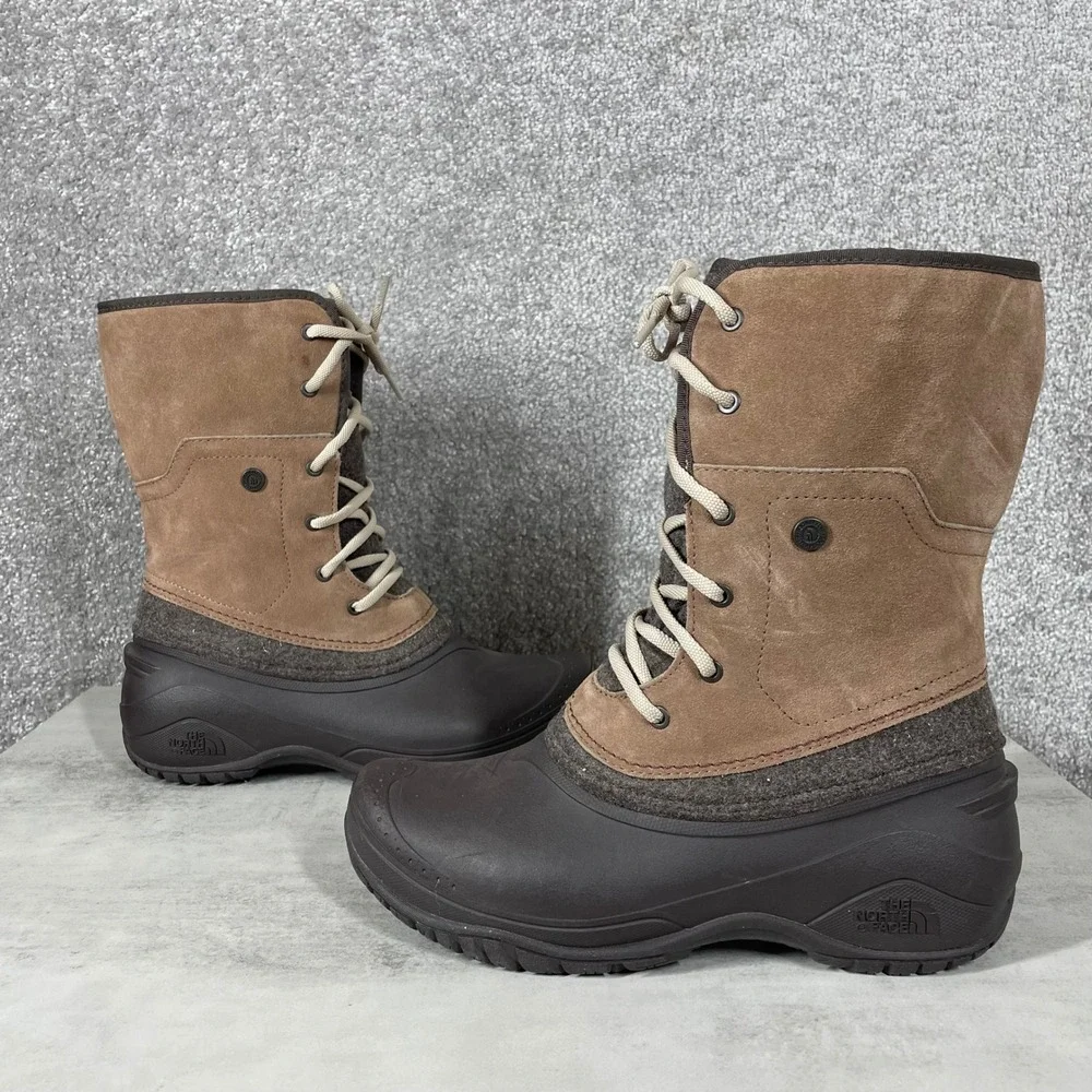 North Face Shellista III Mid Brown Suede Winter Boots Womens 8 NF0A3UZZ Faux Fur